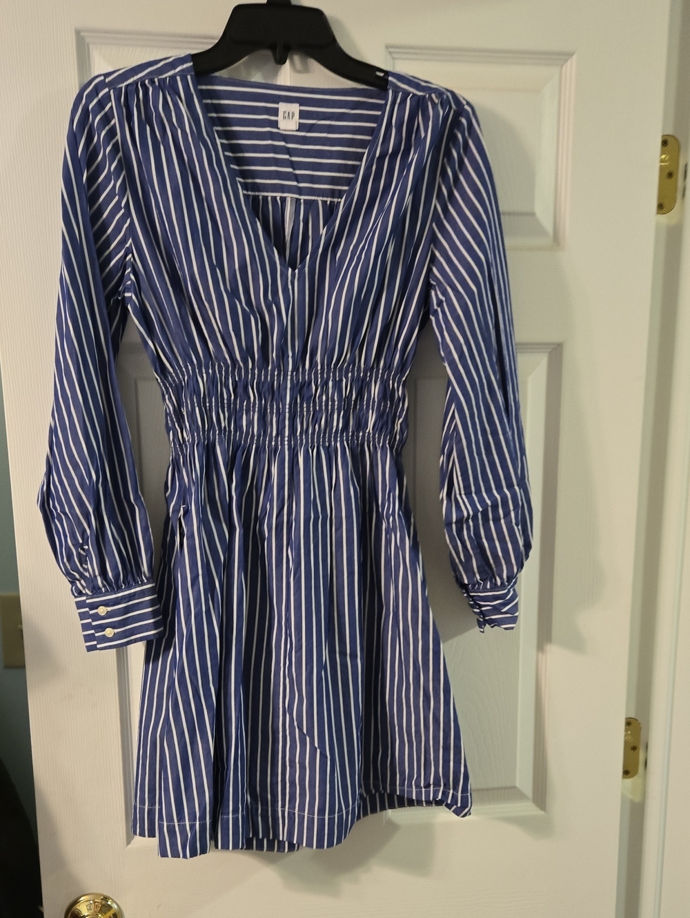 GAP Navy and White Vertical Stripe Smocked Waist Dress